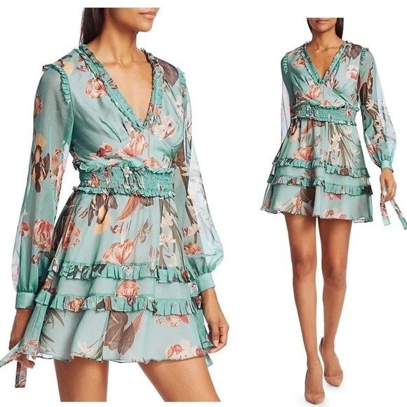 PatBO Dresses & Skirts - PatBo Carolina floral ruffle mini A-line dress size 2